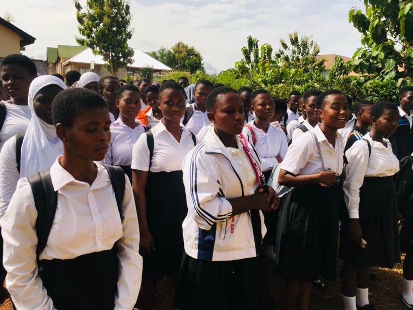 Students gathered on the grounds of the centre